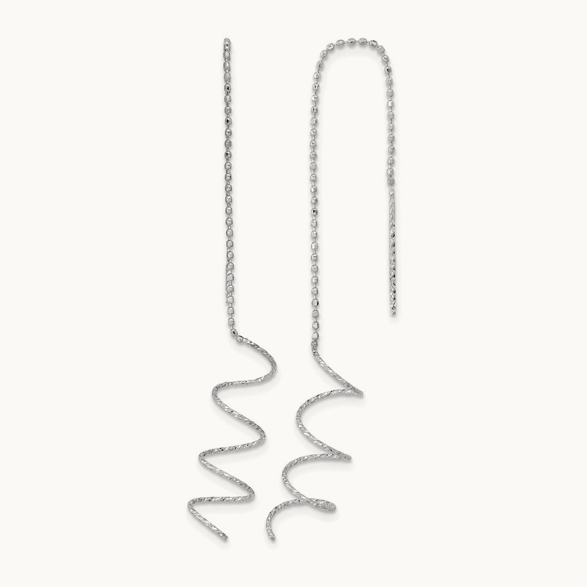 Polished Diamond-cut Spiral Threader Earrings — 14K White Gold