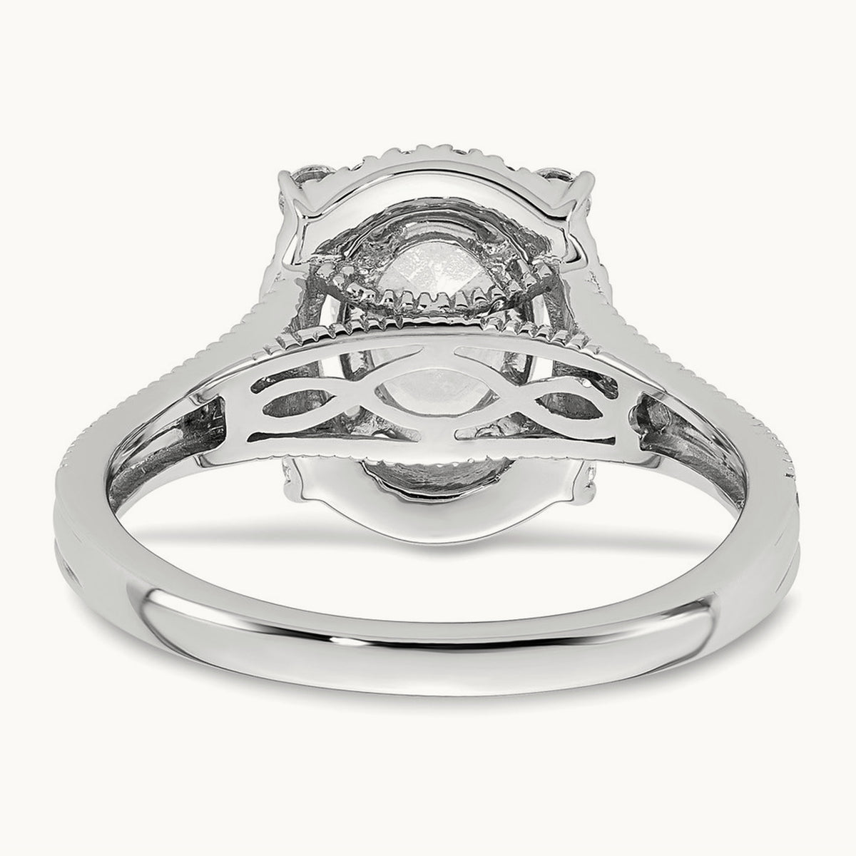 Setting: Vintage 1ct Oval Halo Diamond Semi-Mount Ring, 14K Gold — 14K White Gold