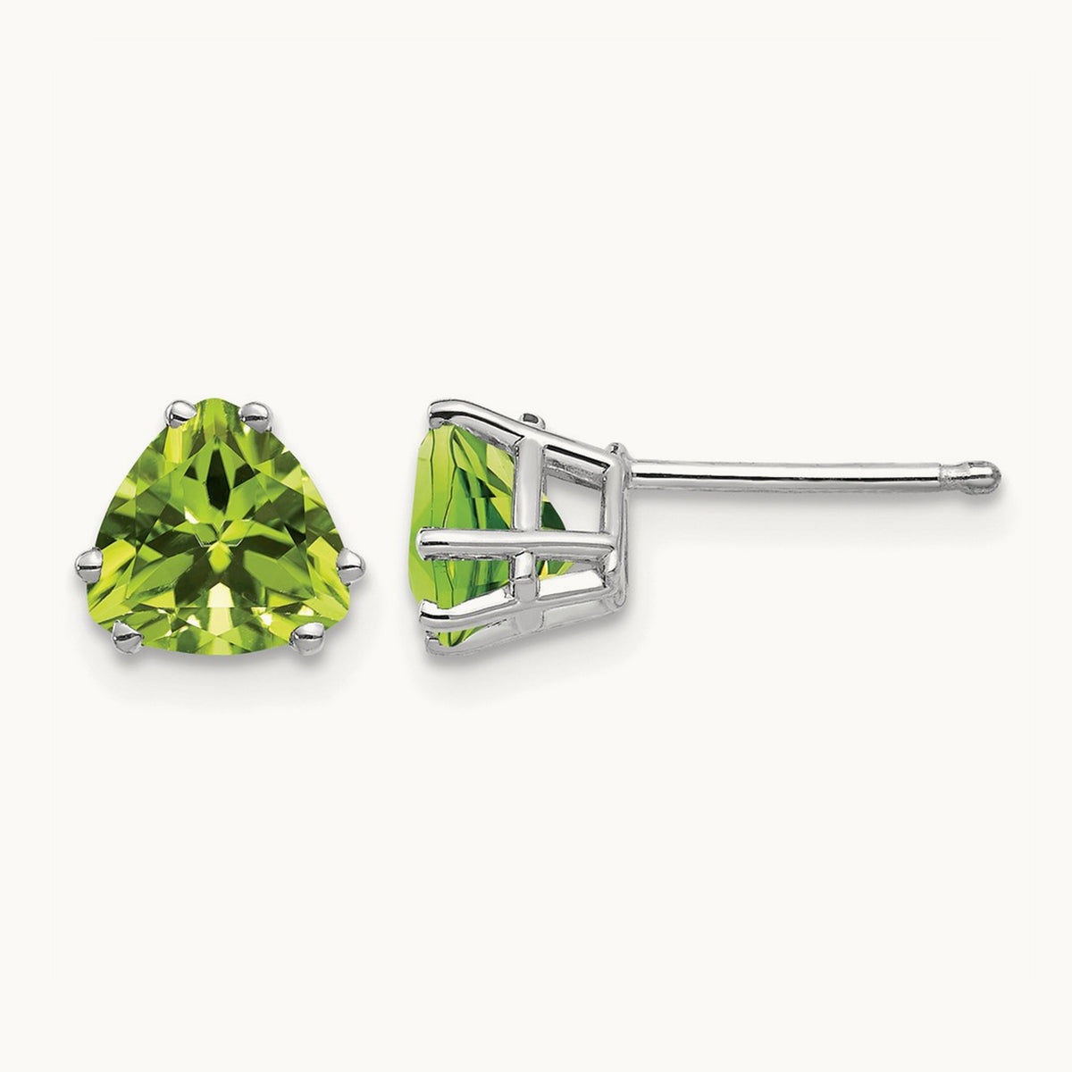 Trillion Peridot Earrings, 6mm, 14K White Gold