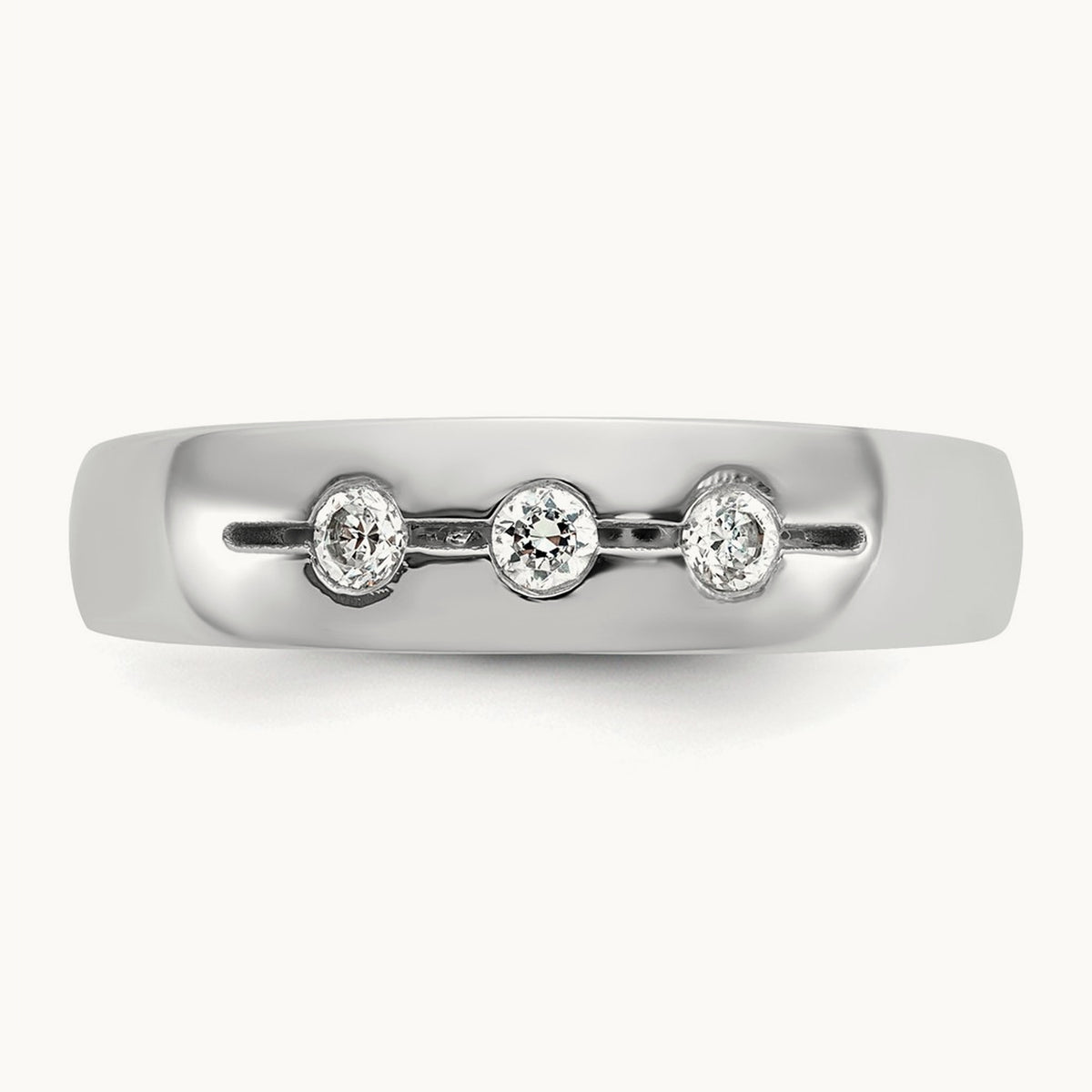 IB Goodman Mens Polished Complete 3-Stone 1/6ct Diamond Ring, 14K White Gold