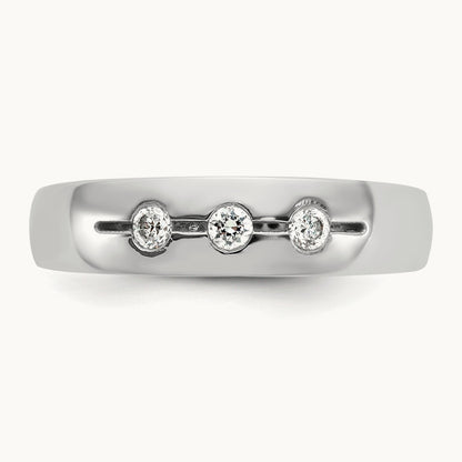 IB Goodman Mens Polished Complete 3-Stone 1/6ct Diamond Ring, 14K White Gold