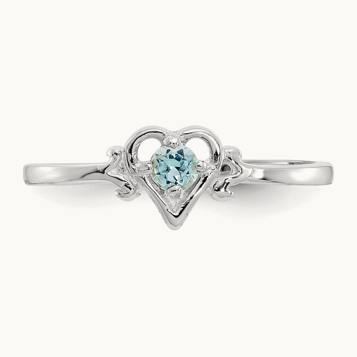 Blue Topaz Birthstone Heart Ring — 14K White Gold, 7