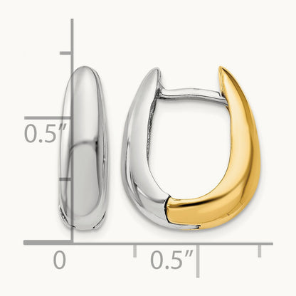 U Shaped Hinged Hoop Earrings, 14K Two-tone