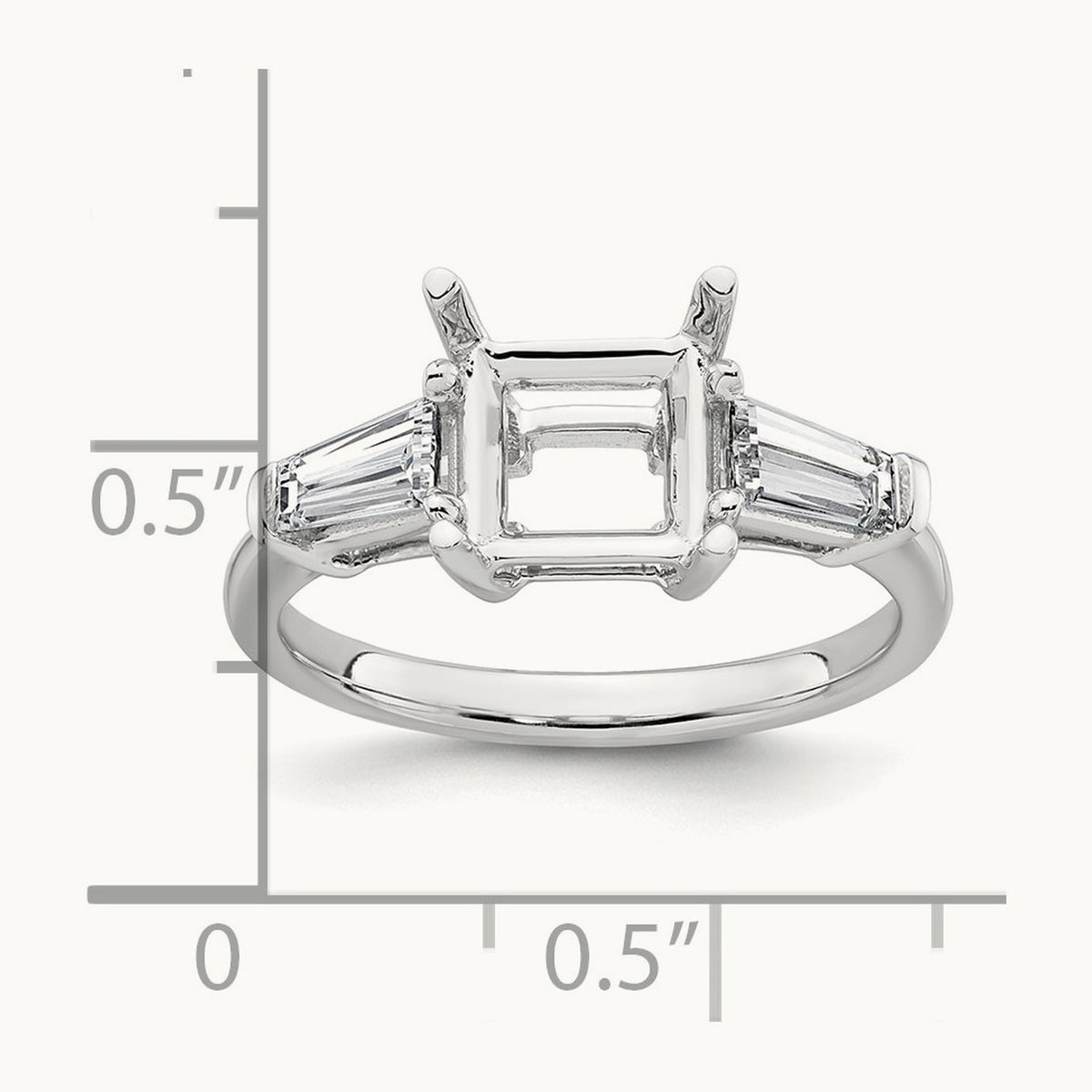 Baguette Princess Semi-Mount Engagement Ring, 0.50-0.75 ct tw Lab-Grown Diamond — 5/8 ct, 14K White Gold