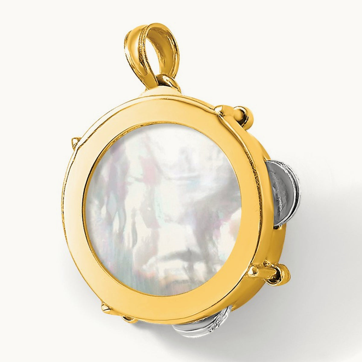 3-D Moveable Tambourine w/Mother of Pearl Charm, 14K Two-tone