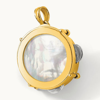 3-D Moveable Tambourine w/Mother of Pearl Charm, 14K Two-tone