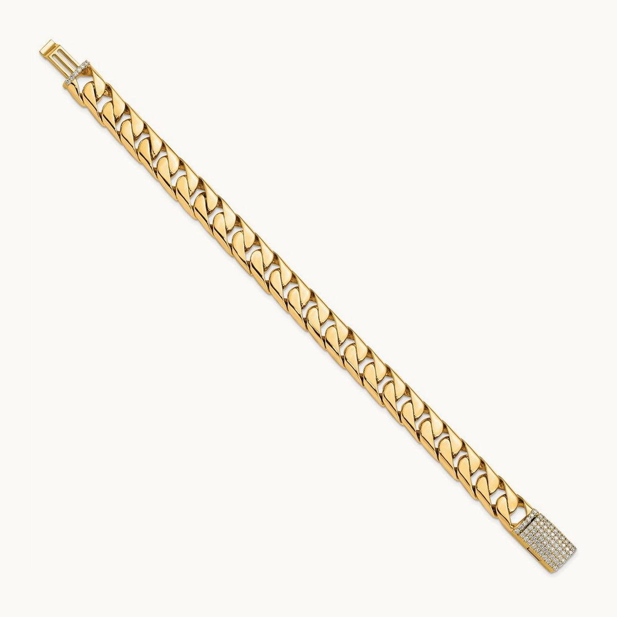 Hand-polished Half Round Curb Link Diamond Clasp Bracelet, 10.20mm, 14K