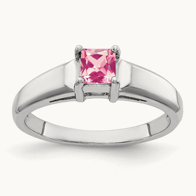Princess Cut Pink Tourmaline Ring, 4mm, 14K White Gold