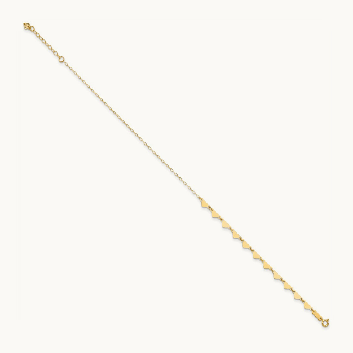 Oval Link Chain with Hearts 10in Plus 1in Ext Anklet, 14K