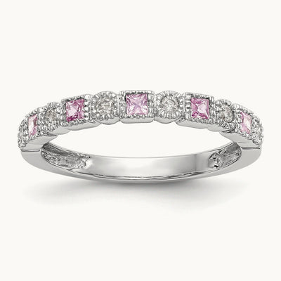 Diamond w/Pink Sapphire Band, 14K White Gold