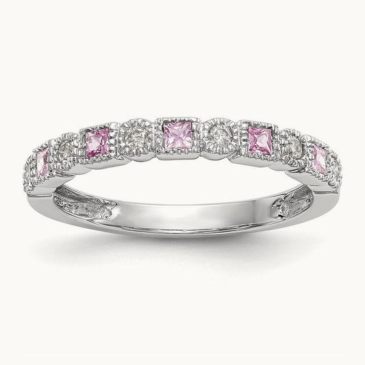 Diamond w/Pink Sapphire Band, 14K White Gold