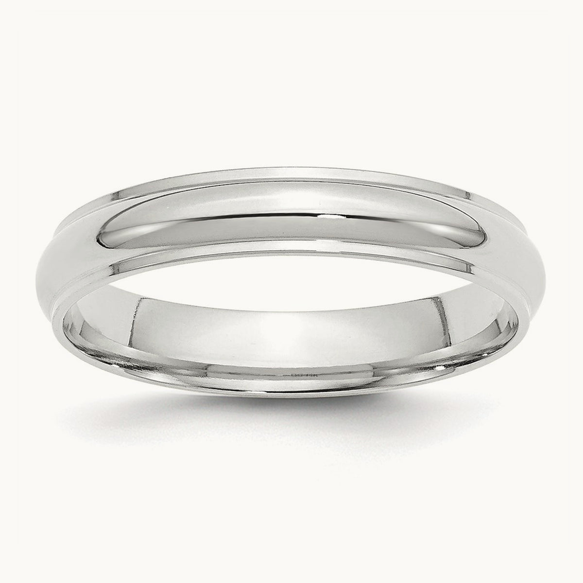 Half Round with Edge Band, 4mm, 10K White Gold