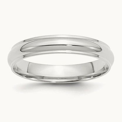 Half Round with Edge Band, 4mm, 10K White Gold