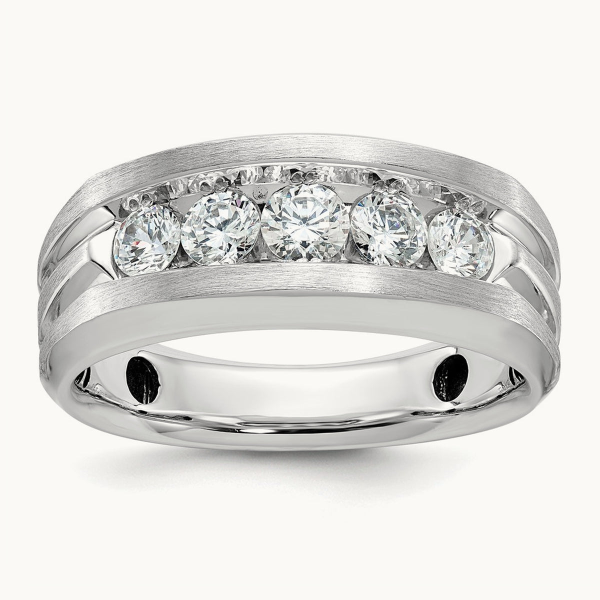 IBGoodman Men's Polished & Satin 5-Stone Diamond Ring, 14K White Gold