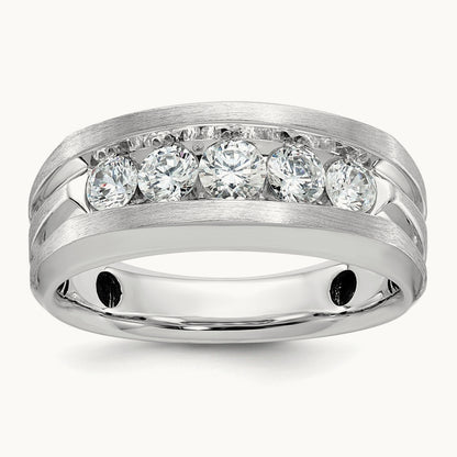 IBGoodman Men's Polished & Satin 5-Stone Diamond Ring, 14K White Gold