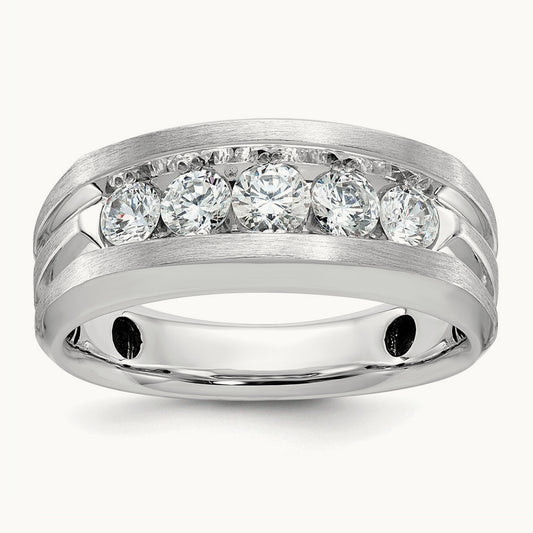 IBGoodman Men's Polished & Satin 5-Stone Diamond Ring, 14K White Gold