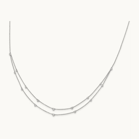 Diamond Multi Station Double Strand Necklace, 14K White Gold