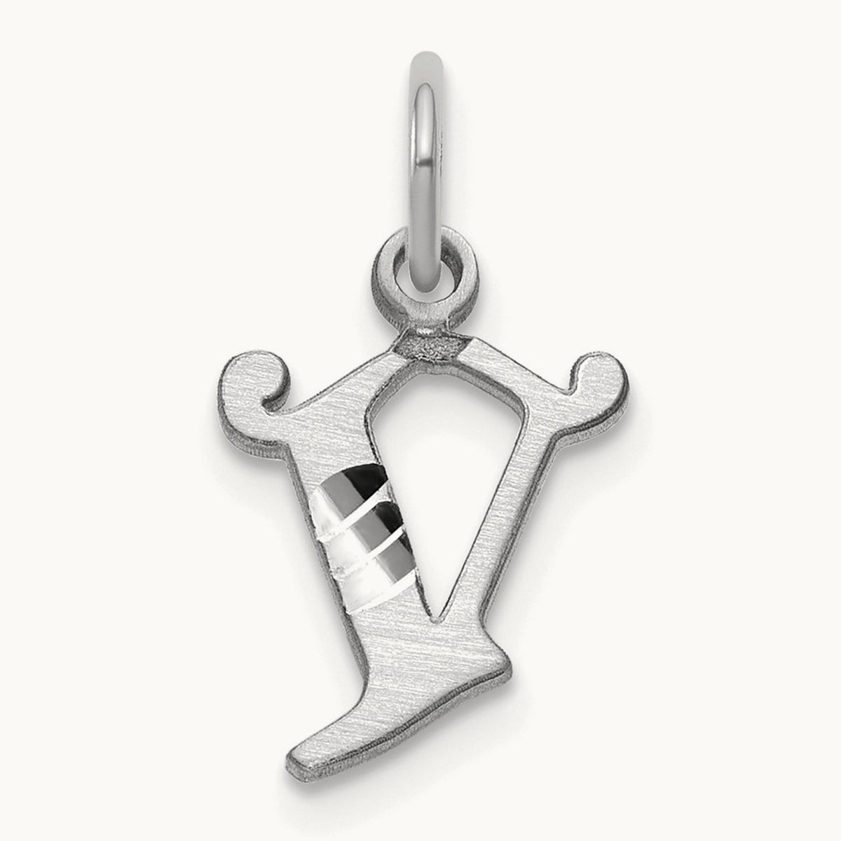 Diamond-cut Initial Charm — 14K White Gold, V