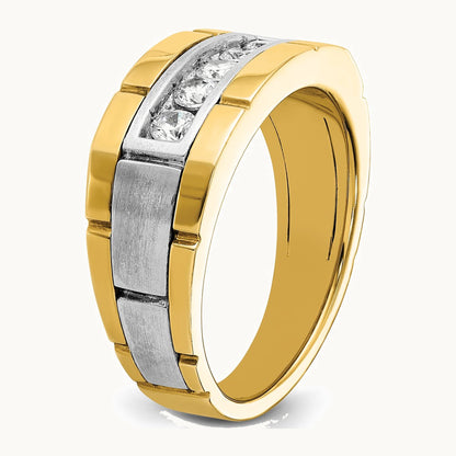 IBGoodman 14K Two-tone Men's Polished and Satin 5-Stone 1/2 Carat AA Quality Diamond Ring