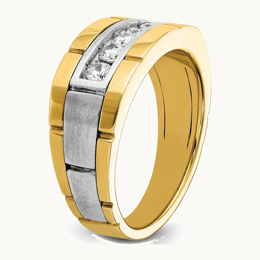 IBGoodman 14K Two-tone Men's Polished and Satin 5-Stone 1/2 Carat AA Quality Diamond Ring