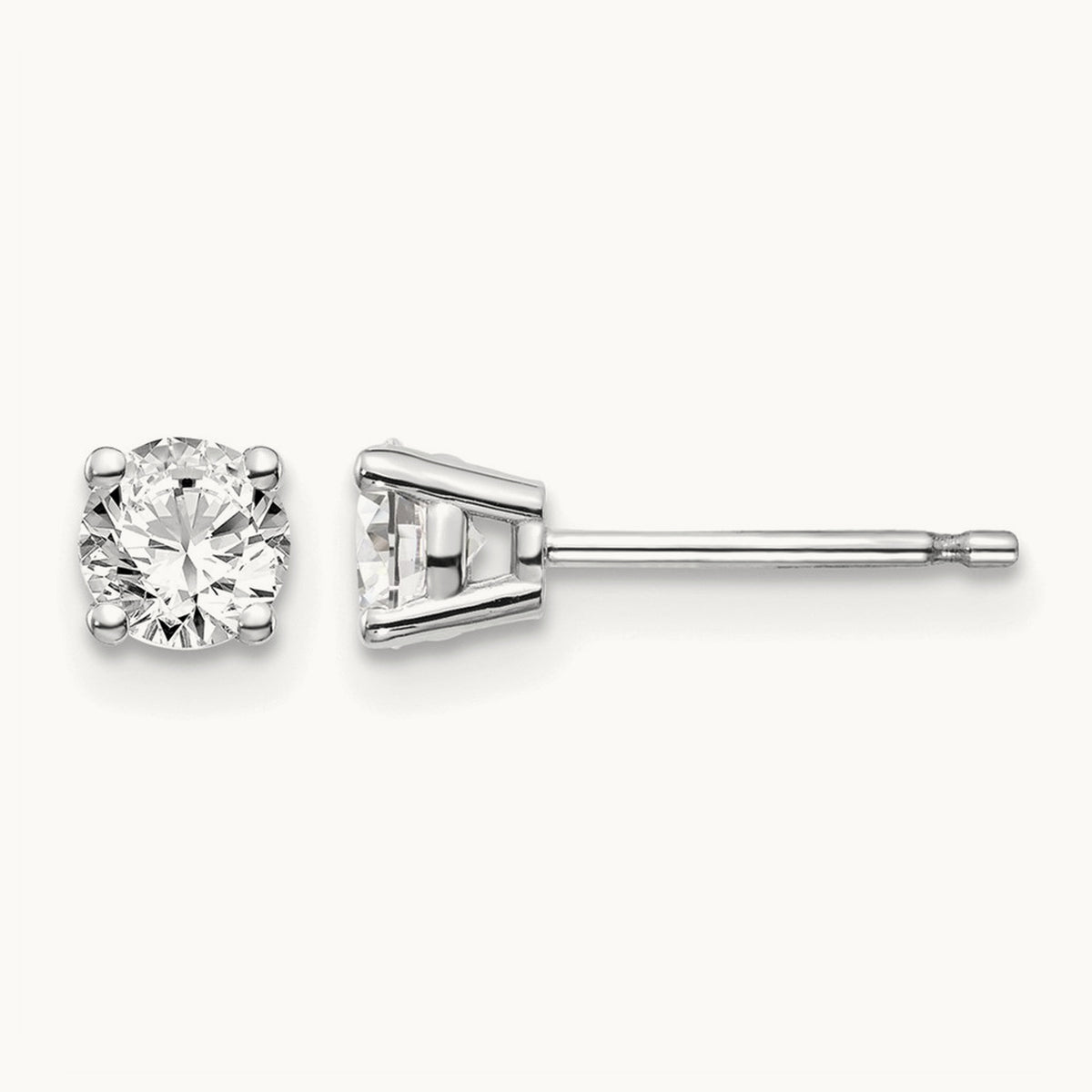 Round Diamond Stud Earrings — 14K White Gold, 0.60 ct tw, I1 J-K · push back