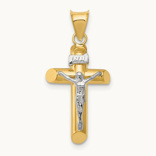 Polished Crucifix Pendant, 14K Two-tone