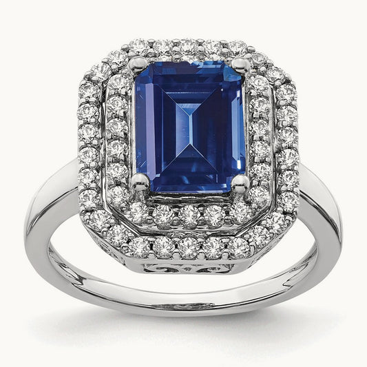 Created Sapphire Ring, 0.50 ct tw Lab-Grown Diamond