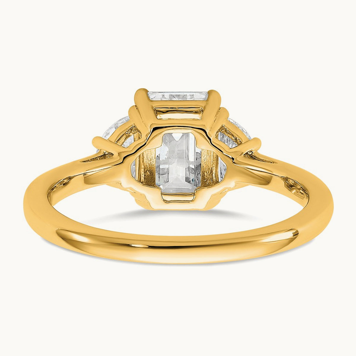 Semi-Mount Emerald & 1/2 Moon 3 Stone Engagement Ring, 0.25-1.00 ct tw Lab-Grown Diamond — 1/2 ct, 14K Yellow Gold