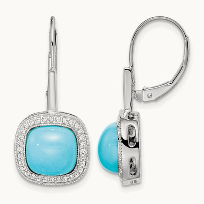Turquoise and Diamond Leverback Earrings — 14K White Gold