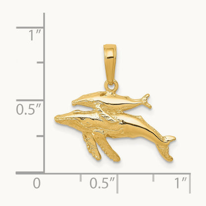 Mother and Baby Humpback Whale Pendant, 14K