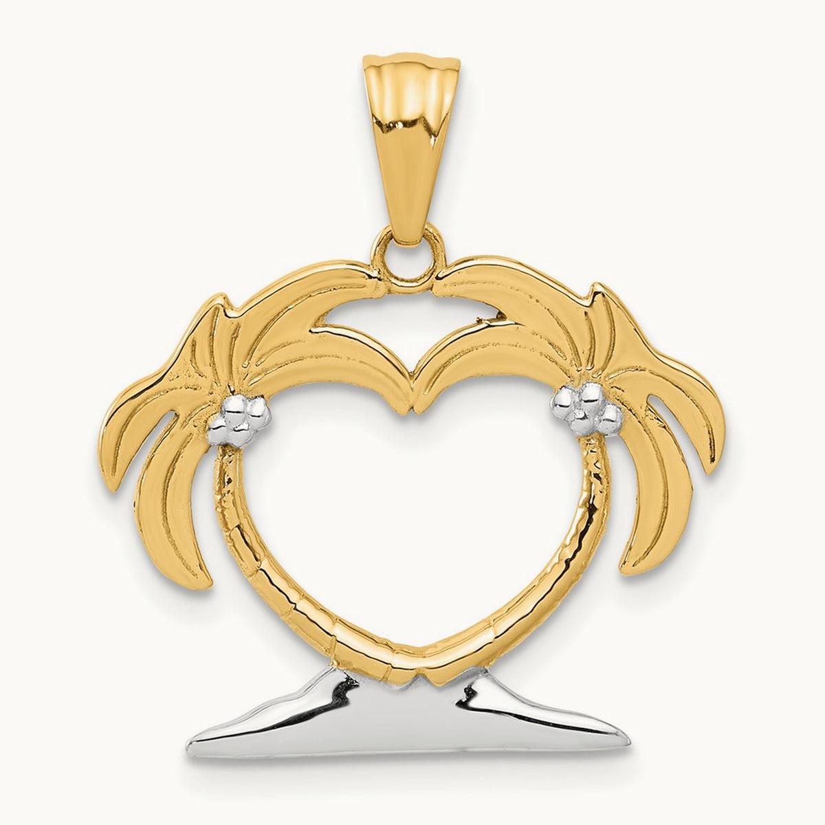 Palm Tree Heart Pendant, 14K with White Rhodium