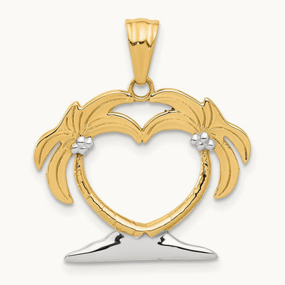 Palm Tree Heart Pendant, 14K with White Rhodium