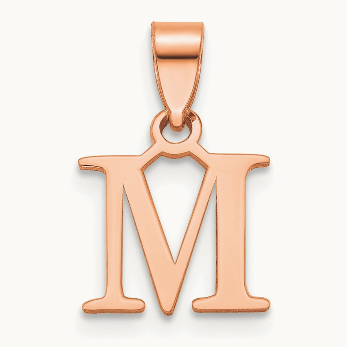 Polished Block Initial Pendant — 14K Rose Gold, M