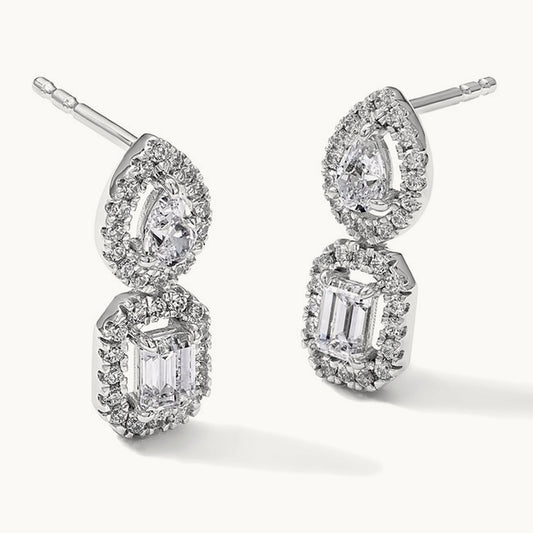 2 Stone Dangle Halo Earrings, 1.00 ct tw Lab-Grown Diamond