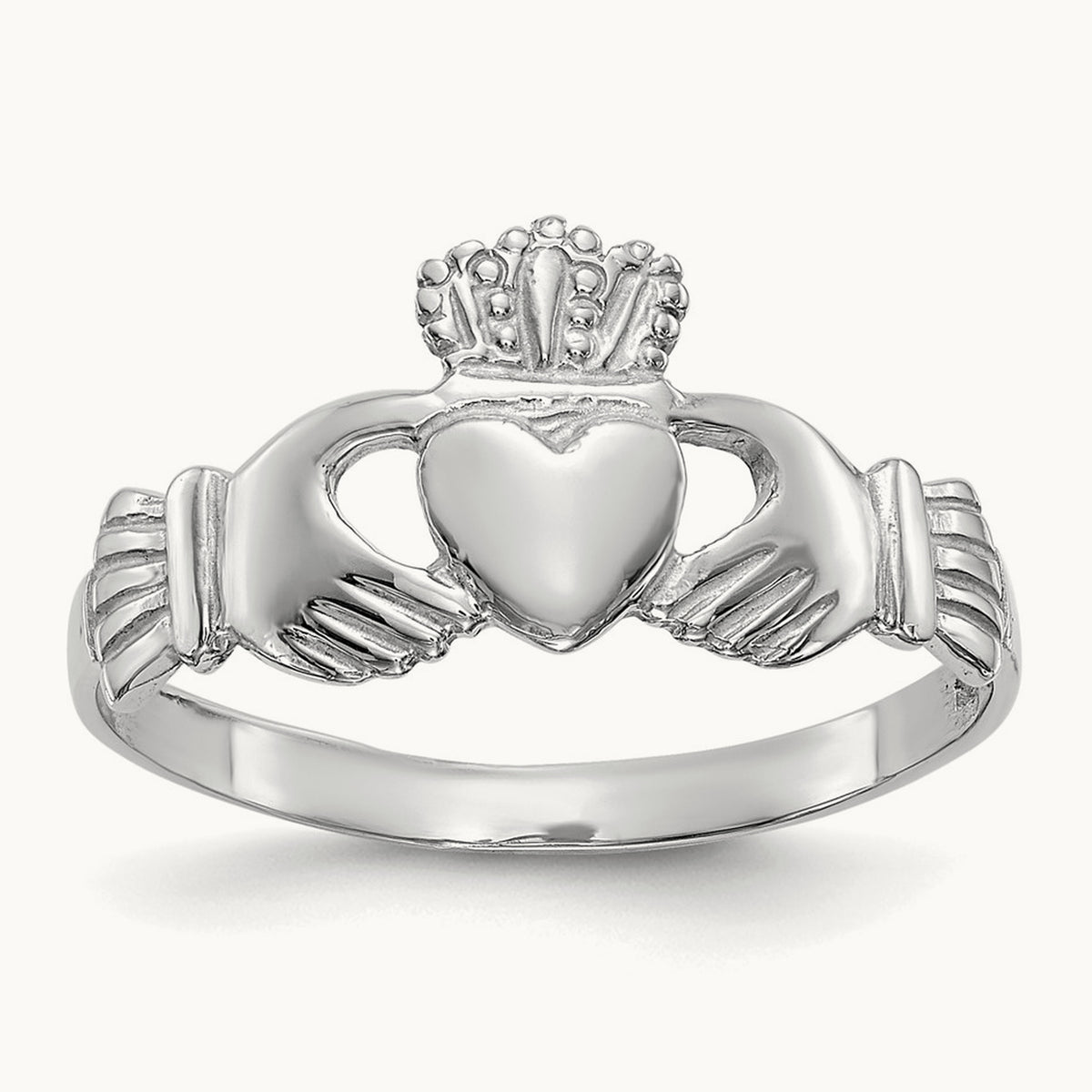 Ladies Claddagh Ring, 14K White Gold