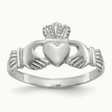 Ladies Claddagh Ring, 14K White Gold