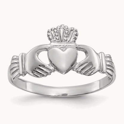 Ladies Claddagh Ring, 14K White Gold