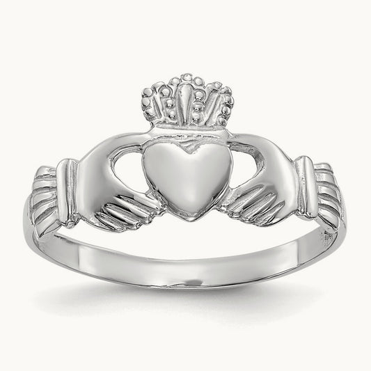 Ladies Claddagh Ring, 14K White Gold
