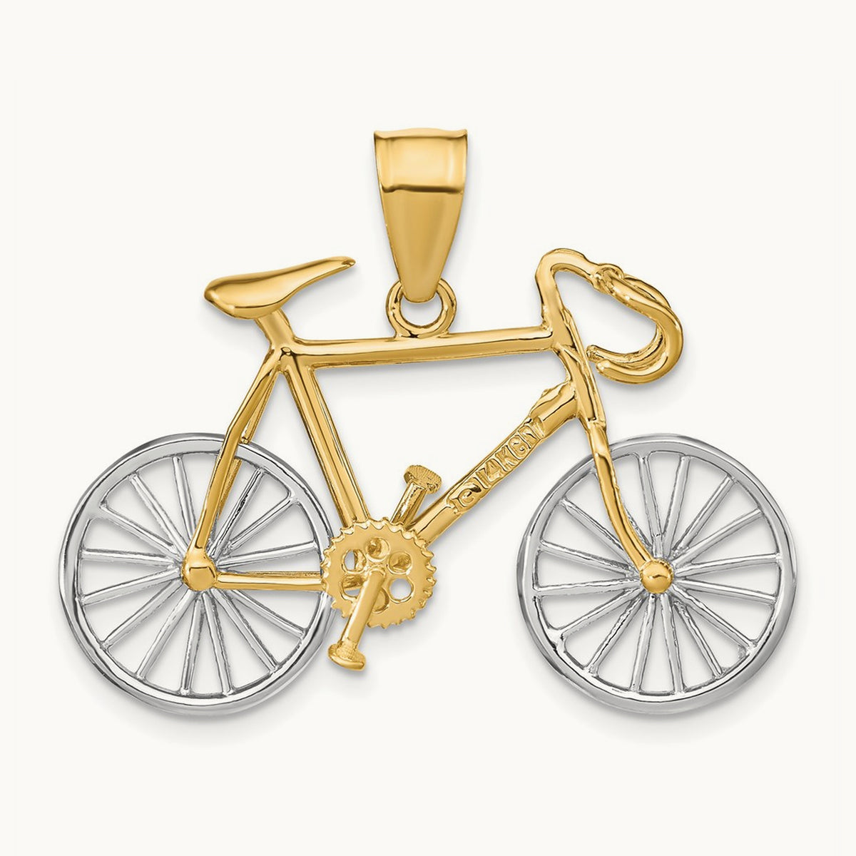 Large Two-tone 3-D Bicycle Pendant, 14K