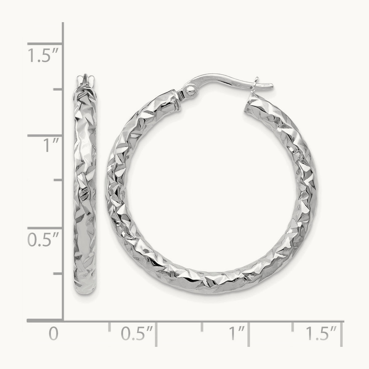 ForeverLite Polished and Textured Hoop Earrings — Leslie's — 14K White Gold, 30mm