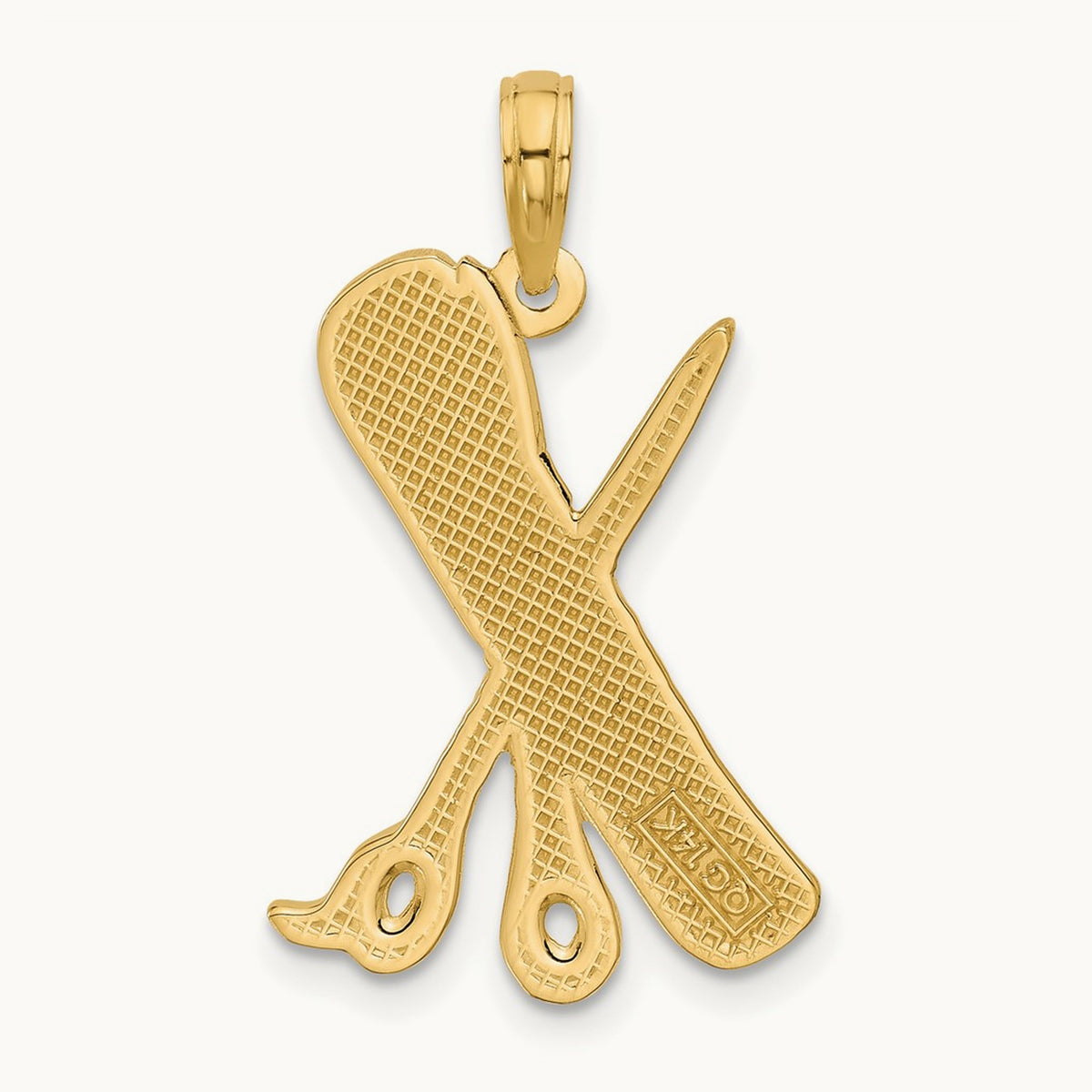 Polished Textured Scissor and Comb Pendant, 14K