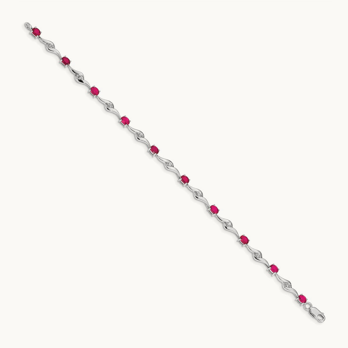 White Sapphire and Ruby Bracelet, 14K White Gold