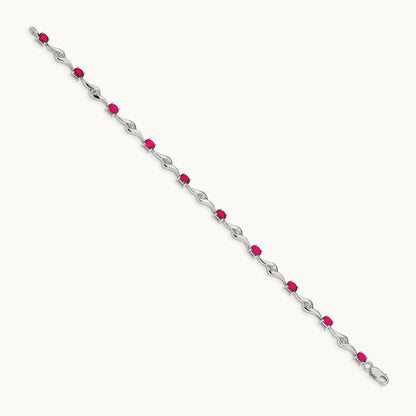 White Sapphire and Ruby Bracelet, 14K White Gold