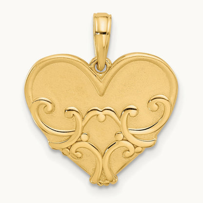Polished and Brushed Fancy Heart Charm, 14K