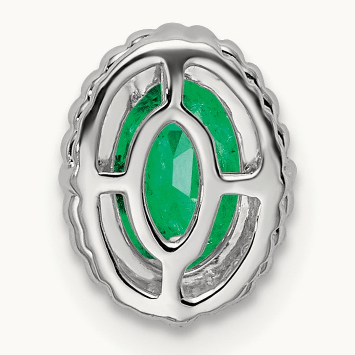 Oval Emerald Chain Slide — 14K White Gold