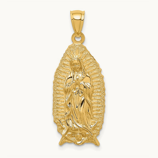 Polished & Textured Guadalupe Pendant, 14K