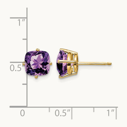 7x7mm Cushion Amethyst earring, 14K