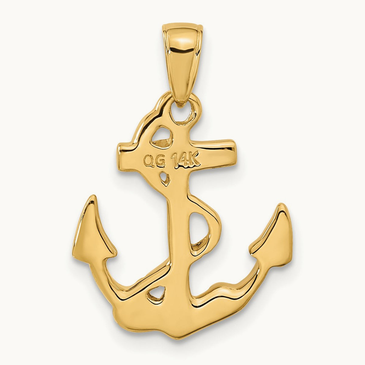 Solid Polished Anchor Pendant — 14K Yellow Gold, 24mm
