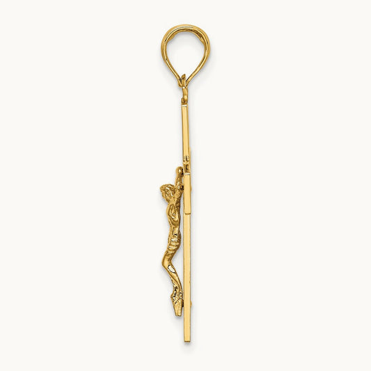 Cut-Out Heart w/I LOVE JESUS on Reverse Crucifix Charm, 14K
