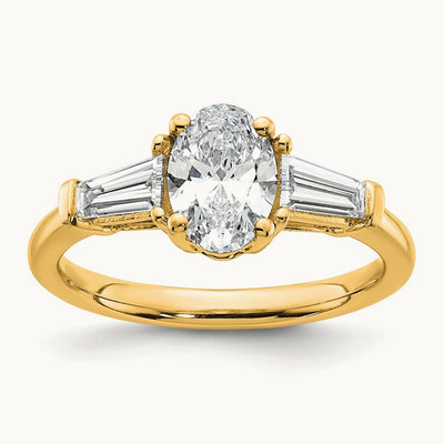 Oval/Baguette 3 Stone Engagement Ring — 14K Yellow Gold, 1 1/2 ct, 7